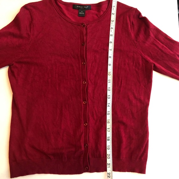 August Silk Knit Red Cardigan Sweater Medium - Picture 8 of 11